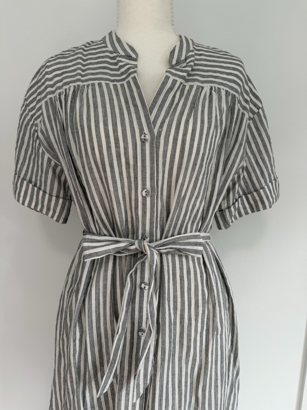 FRAME Button Front Linen Striped Midi Dress Quiet Luxury Coastal Chic Size Small - Picture 6 of 11